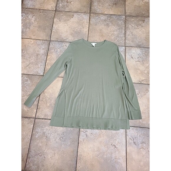 H&M Olive Lightweight Pullover High-Low Sweater Shirt Top Oversized  Medium - Picture 1 of 9